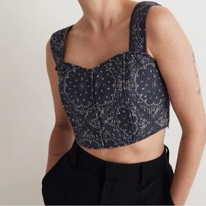 Madewell Quilted Sweetheart Crop Top Blue bandana print. 
Coastal Boho Western